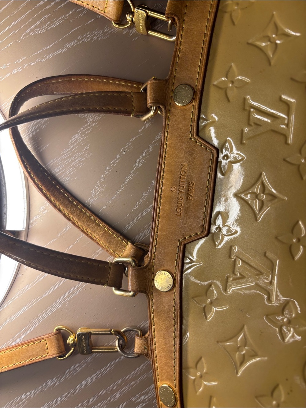 Louis Vuitton Yellow Patent Monogram Tote with Leather Trim original lv strap - Picture 10 of 14